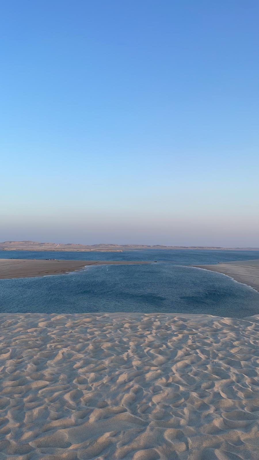 The blue water of the Inland Sea seen from the dunes